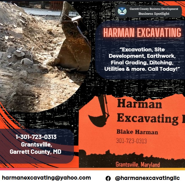 Todays Business Spotlight 👷‍♂️ is on Harman Excavating, LLC! 

Visit them at https://www.facebook.com/profile.php?id=100094494654726

Follow us to see more daily Garrett County Business Spotlights!

If you are interested in having your business featured contact Connor Norman at cnorman@garrettcountymd.gov. #businessdevelopment #garrettcountymd